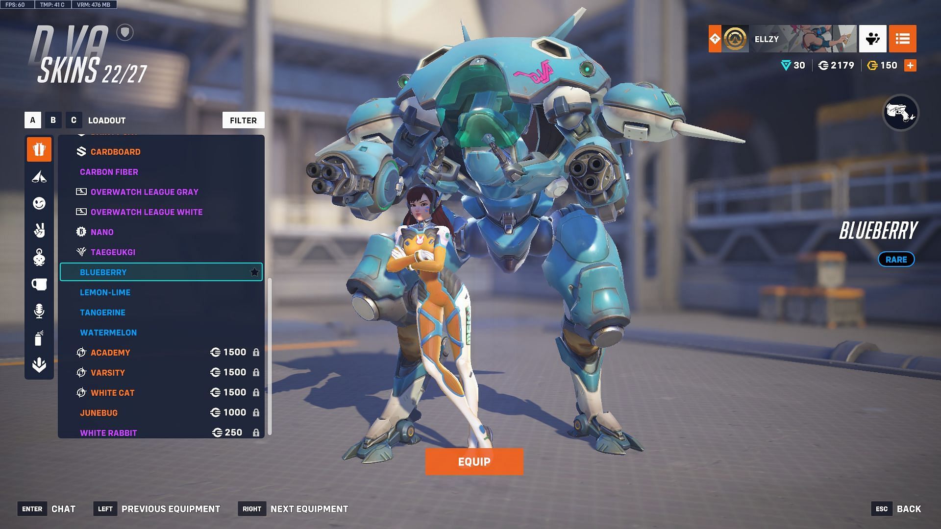 Blueberry D.Va skin (Image via Sportskeeda Gaming | Blizzard Entertainment)
